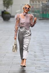 Ashley Roberts in a Statement Sheer Blouse and High-Waisted Satin Trousers - London 11/09/2020
