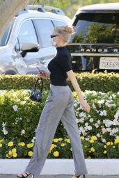 Charlotte McKinney in Flowy Grey Trousers and Mock Neck Sweater - Los Angeles 11/16/2020