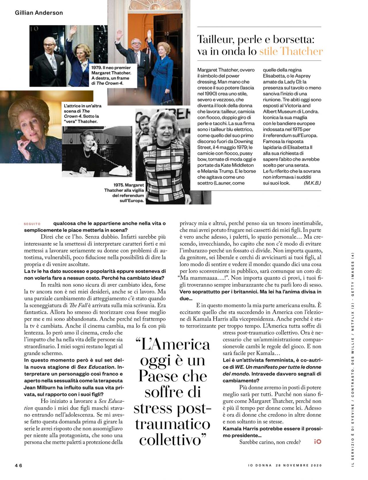 Gillian Anderson - Io Donna del Corriere Della Sera 11/28/2020 Issue