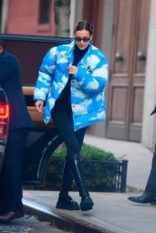 Irina Shayk in a Sky-And-Cloud Print Puffy Jacket in NYC 11/24/2020