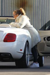 Jennifer Lopez in Fuzzy White Coat at a Studio in LA 11/18/2020