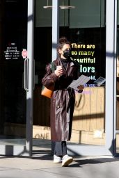 Katie Holmes in a Brown Leather Trench Coat in NYC 11/04/2020