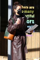 Katie Holmes in a Brown Leather Trench Coat in NYC 11/04/2020
