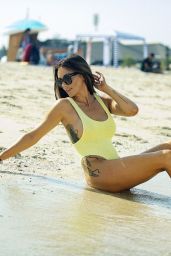 Laura Anderson in a Yellow Swimsuit - Beach in Dubai 10/04/2020