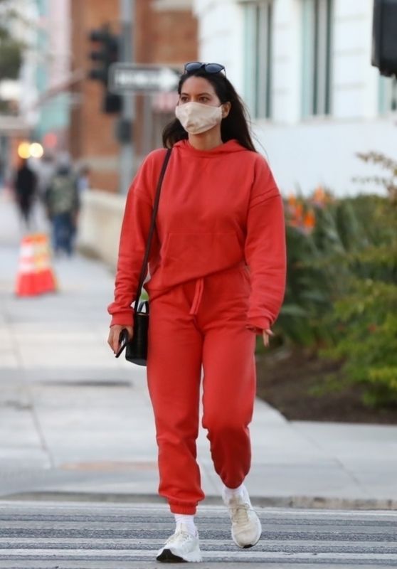 Olivia Munn in Red Tracksuit – Santa Monica 11/24/2020