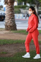 Olivia Munn in Red Tracksuit - Santa Monica 11/24/2020