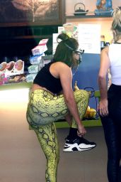Vanessa Hudgens in a Yellow Snakeskin Leggings at Earthbar in LA 11/17/2020