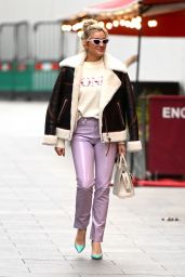 Ashley Roberts in Denim, Printed Top and PVC Trousers - London 12/02/2020