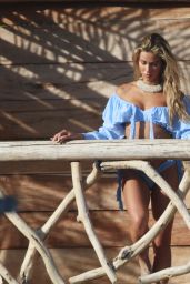 Cindy Prado in a Blue Ruffle-Top Bikini - Tulum 12/23/2020 
