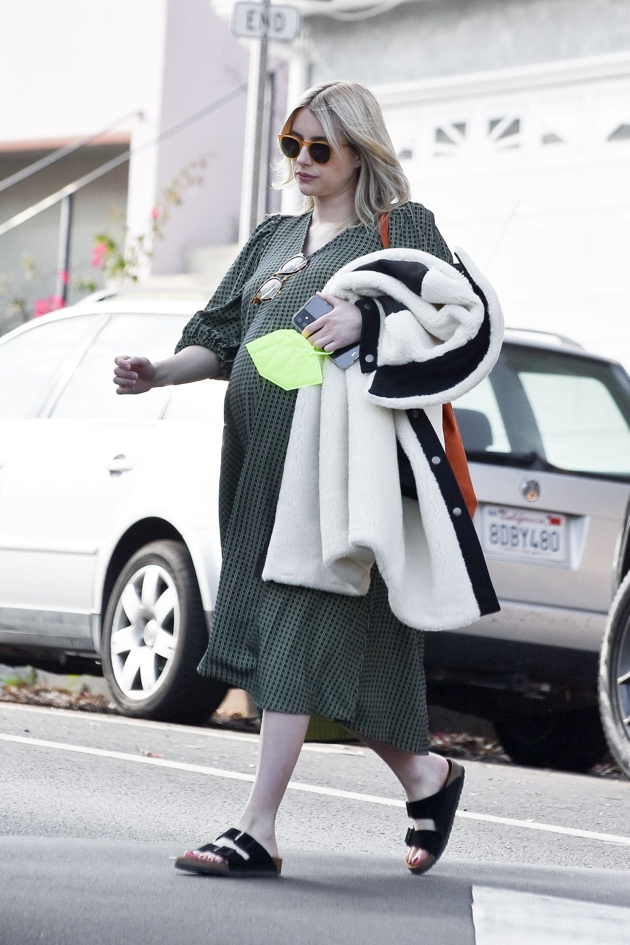 Emma Roberts in a Green Midi Dress - Los Angeles 12/11/2020 • CelebMafia