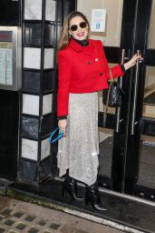 Kelly Brook in a Bright Red Jacket and Sparkly Skirt - London 12/18/2020