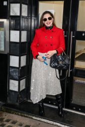 Kelly Brook in a Bright Red Jacket and Sparkly Skirt - London 12/18/2020