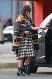 Mandy Moore in a Checkered Black and White Dress in Los Angeles 12/23/2020