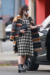 Mandy Moore in a Checkered Black and White Dress in Los Angeles 12/23/2020
