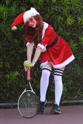 Phoebe Price in a Mrs. Claus Outfit at the Tennis Courts in Los Angeles 12/23/2020