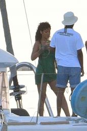 Rihanna in a Green Dress - Bridgetown, Barbados 12/28/2020
