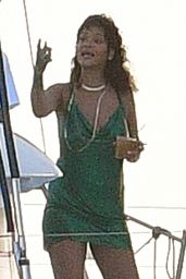 Rihanna in a Green Dress - Bridgetown, Barbados 12/28/2020