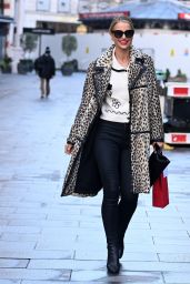 Vogue Williams in Leather Trousers and Animal Print Coat - London 12/20/2020