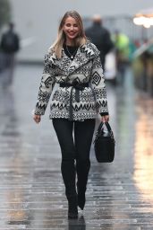 Vogue Williams in Striking Geometric Print Jacket and Denim Trousers - London 12/13/2020