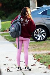 Aubrey Plaza in a Pink Leggings and a Burgundy Sweatshirt - LA 01/04/2021