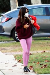 Aubrey Plaza in a Pink Leggings and a Burgundy Sweatshirt - LA 01/04/2021