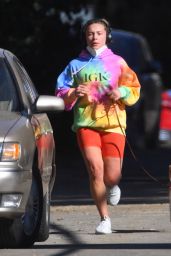 Florence Pugh in a Colorful Tie-Dye Hoodie - Los Angeles 01/06/2021
