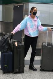 Joan Smalls in Travel Outfit at Milan Airport 01/20/2021