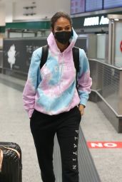 Joan Smalls in Travel Outfit at Milan Airport 01/20/2021