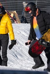 Kendall Jenner in a Ticket-Me-Yellow Prada Jacket and Black Prada Trousers - Aspen 01/02/2021