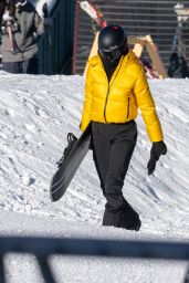 Kendall Jenner in a Ticket-Me-Yellow Prada Jacket and Black Prada Trousers - Aspen 01/02/2021