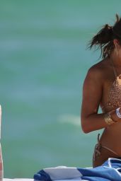 Ann Sluss in a Gold Sequined Bikini on the Beach in Miami 02/12/2021