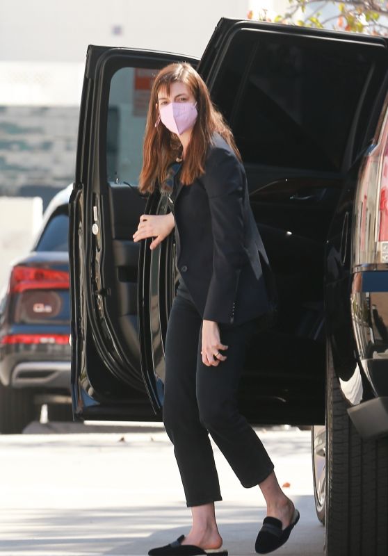 Anne Hathaway in All Black - Los Angeles 02/24/2021