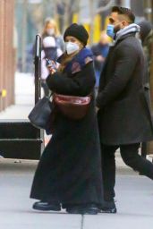 Ashley Olsen in a Maxi Black Coat - Tribeca 02/23/2021