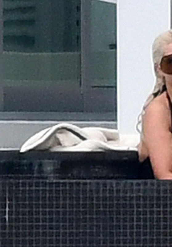 Christina Aguilera in a Black Swimsuit - Miami 02/12/2021