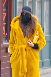 Irina Shayk in a Yellow Long Puffy Coat - New York 02/12/2021