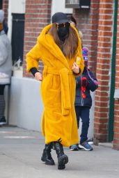 Irina Shayk in a Yellow Long Puffy Coat - New York 02/12/2021