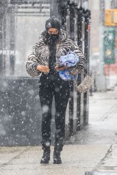 Irina Shayk in a Zebra Puffer Jacket - New York 02/22/2021
