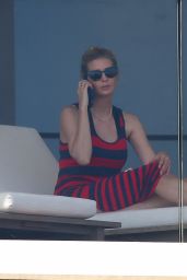 Ivanka Trump in a Red and Black Striped Dress on Her Balcony in Miami 02/08/2021
