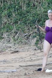 Katy Perry in a Purple Swimsuit at the Beach in Hawaii 02/20/2021