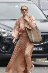 Kylie Minogue in a Flowing Peach Coloured Dress 02/12/2021