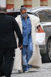 Lori Harvey in a White Fur Coat - Shopping in SoHo, NY 02/15/2021