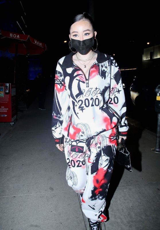 Noah Cyrus in Matching Graffiti Style Sweatsuit at BOA Steakhouse in West Hollywood 02/26/2021
