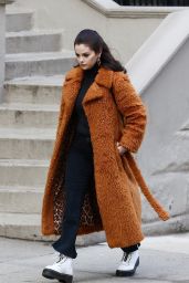 Selena Gomez in a Long Brown/Orange Furry Coat - "Only Murders in the Building” Set in NY 02/24/2021