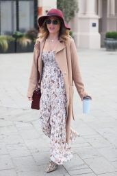 Zoe Hardman Looks Chic in summer Dress a Print Boots and Burgundy Hat
