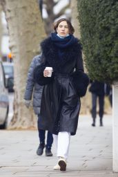 Alexa Chung a Leather Coat With Elaborate Fur Trim - London 03/12/2021