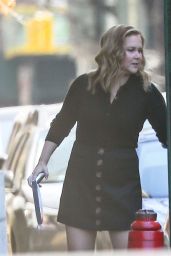 Amy Schumer in Short Black Button-Down Dress - Manhattan 03/30/2021