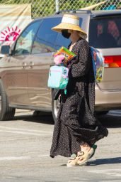 Ashlee Simpson Wearing Long Dress and Straw Hat - LA 03/01/2021