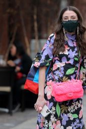 Caroline Vazzana in a Neon Floral Dress - New York 03/11/2021