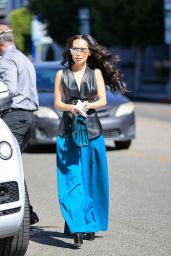 Christine Chiu in a Leather Vest and Blue Bottoms at The Ivy in LA 03/01/2021