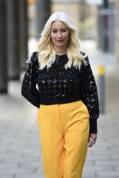 Denise Van Outen in Bright Mustard Yellow Pants and a Black Jumper - Leeds 03/15/2021